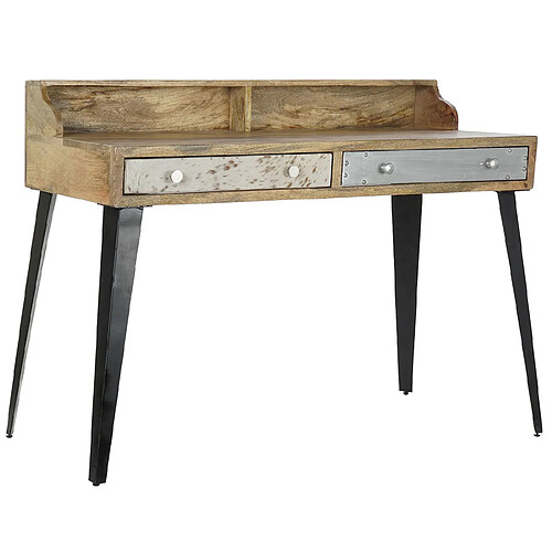 Pegane Bureau en bois de manguier marron et métal coloris noir - Longueur 120 x Hauteur 91 x Profondeur 54 cm