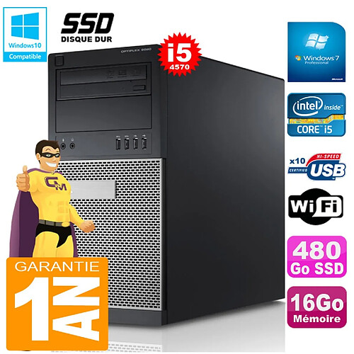 PC Tour DELL 9020 Core I5-4570 Ram 16Go Disque 480 Go SSD Graveur DVD Wifi W7 · Occasion