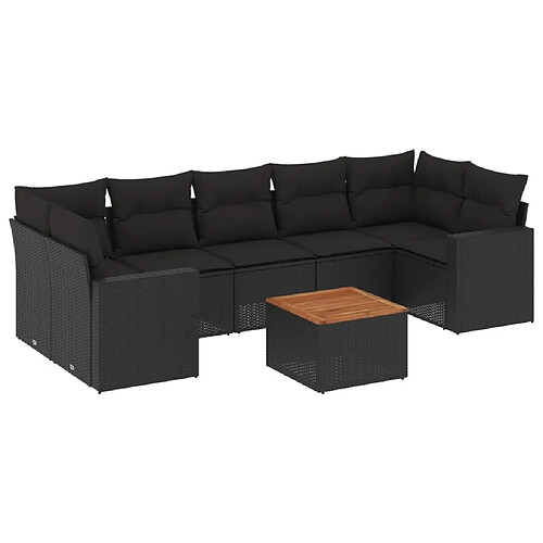 Maison Chic Ensemble Tables et chaises d'extérieur 8 pcs avec coussins,Salon de jardin noir résine tressée -GKD523219