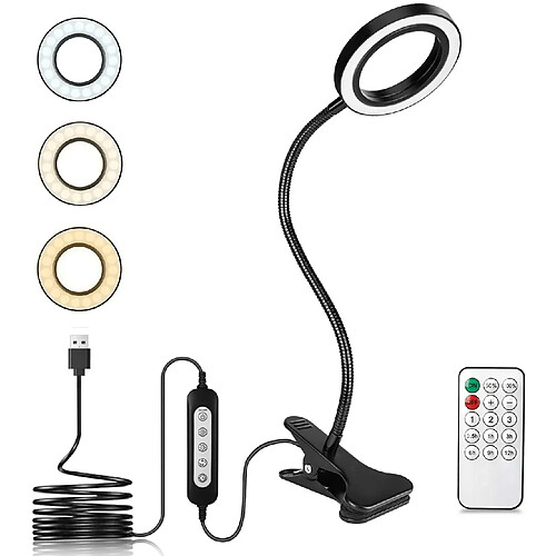 Universal Clip sur lampe de table, pince réglable 8W 40 LED avec mode 3 couleurs et 10 niveaux de luminosité, lampe à lunettes avec télécommande