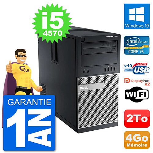 PC Tour Dell 7020 Intel Core i5-4570 RAM 4Go Disque Dur 2To Windows 10 Wifi · Occasion