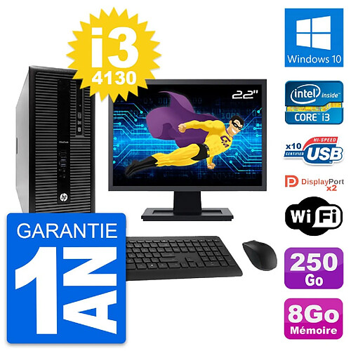 PC Tour HP 800 G1 Ecran 22" Intel i3-4130 RAM 8Go Disque 250Go Windows 10 Wifi · Occasion