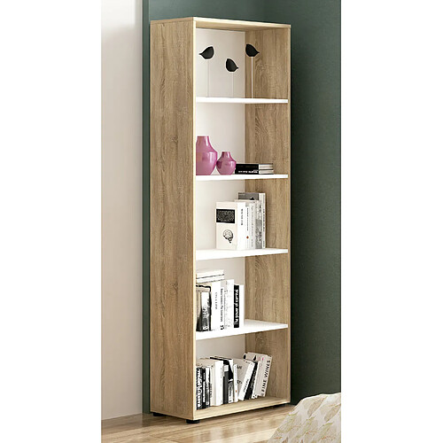 Pegane Etagère coloris Chêne cambrian/blanc - Longueur 60 x profondeur 29,4 x hauteur 182 cm