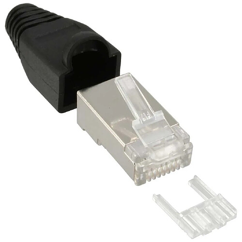 Connecteur à sertir InLine® RJ45 8P8C blindé avec filetage + protection anti-pliage noir 10 pcs.