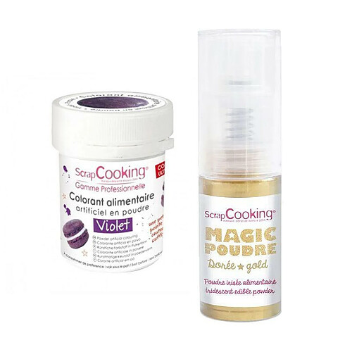 Scrapcooking Colorant alimentaire Violet + Poudre alimentaire irisée dorée