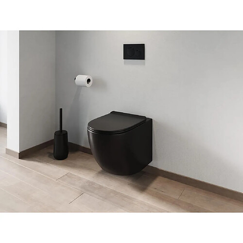 Vente-Unique Pack WC suspendu noir mat avec bâti-support et plaque de déclenchement - JAVOINE