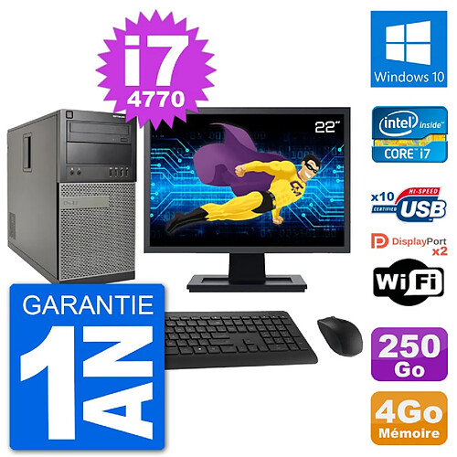 PC Tour Dell 7020 Ecran 22" Intel i7-4770 RAM 4Go Disque 250Go Windows 10 Wifi · Occasion