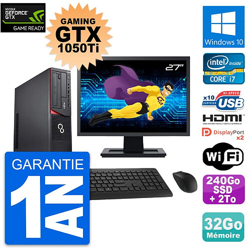 PC Fujitsu E920 DT 27" Gaming GTX 1050Ti i7-4790 RAM 32Go 240Go SSD + 2To W10 · Occasion