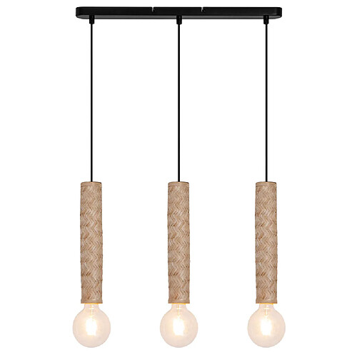 Sampa Suspension moderne Nala 132cm réglable 3 ampoules métal et bambou LED