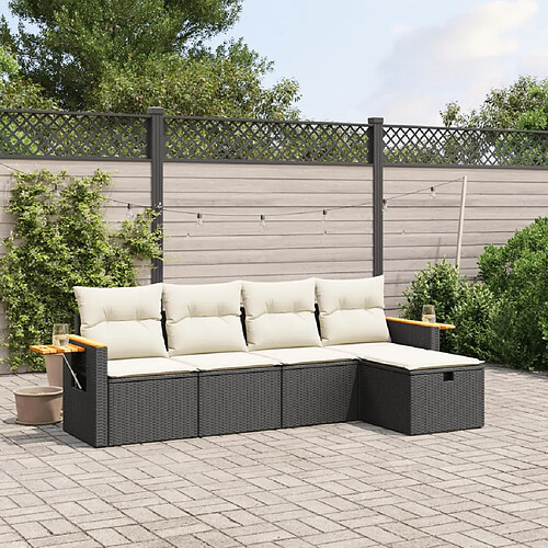 vidaXL Salon de jardin 5 pcs avec coussins noir résine tressée