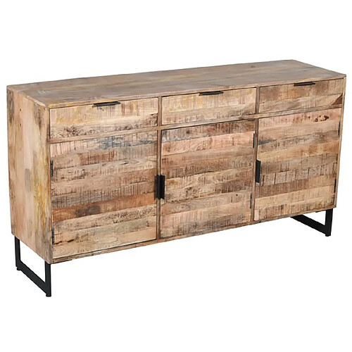 Pegane Buffet meuble de rangement en bois de manguier coloris naturel et métal noir - Longueur 150 x Hauteur 80 x Profondeur 40 cm