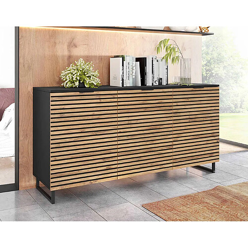 Bestmobilier Olympie - buffet bas - bois et noir - 150 cm