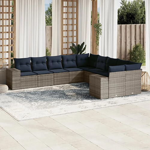 vidaXL Salon de jardin avec coussins 10 pcs gris clair résine tressée