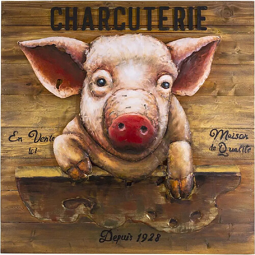 Antic Line Creations Tableau cochon en pin et fer Charcuterie 80 x 9 x 80 cm.