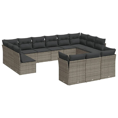 Maison Chic Salon de jardin avec coussins 13 pcs | Ensemble de Table et chaises | Mobilier d'Extérieur gris résine tressée -GKD13366