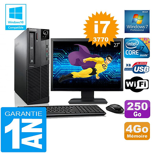 PC Lenovo M92p SFF Core I7-3770 Ram 4Go Disque 250 Go Wifi W7 Ecran 27" · Occasion