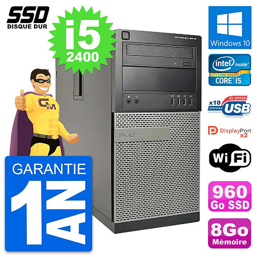 PC Tour Dell OptiPlex 9010 Intel Core i5-2400 RAM 8Go SSD 960Go Windows 10 Wifi · Occasion