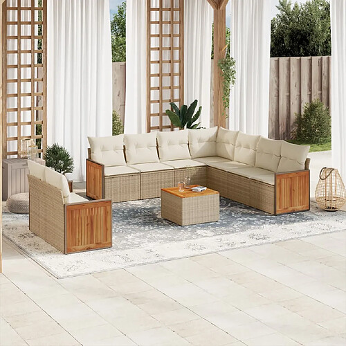 vidaXL Salon de jardin avec coussins 10 pcs beige résine tressée