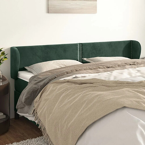 Tête de lit scandinave avec oreilles,meuble de chambre Vert foncé 203x23x78/88 cm Velours -MN41286