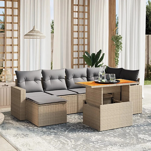 vidaXL Salon de jardin avec coussins 7 pcs beige résine tressée