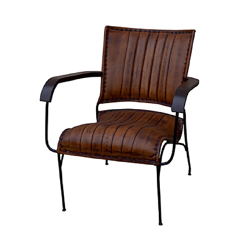 Mes Fauteuil 65x72x74 cm en cuir marron et métal