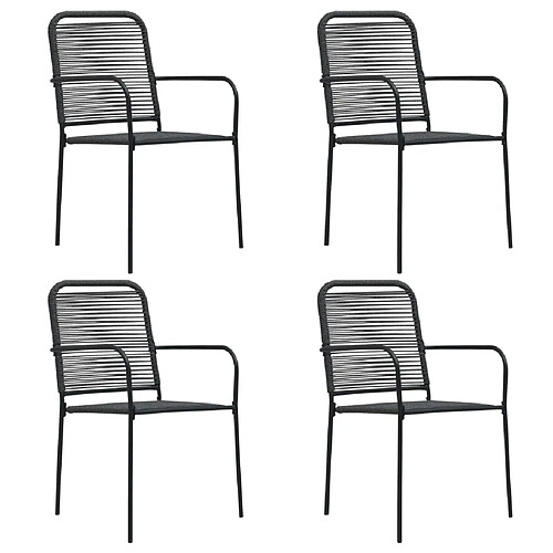 vidaXL Chaises de jardin lot de 4 Corde en coton et acier Noir