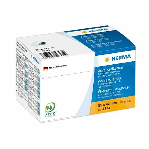 Elysees Paris Herma Etiquettes d'Adresse 89 X 42 Mm en Continu Blanc Contenu: 250 Etiquettes pour Machines à É