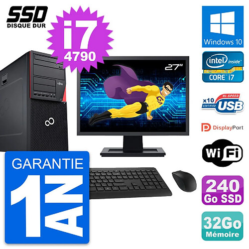 PC Tour Fujitsu P720 Ecran 27" Intel i7-4790 RAM 32Go SSD 240Go Windows 10 Wifi · Occasion