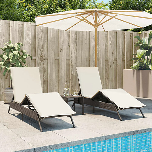 vidaXL Chaises longues avec coussins lot de 2 marron résine tressée