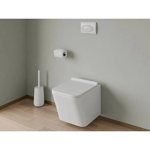 Vente-Unique Pack WC suspendu blanc avec bâti-support et plaque de déclenchement blanche ovale - CLEMONA