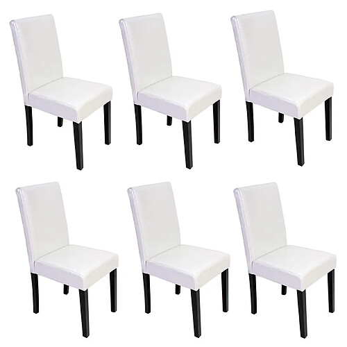 Mendler Lot de 6 chaises de séjour Littau ~ simili-cuir, blanc, pieds foncés