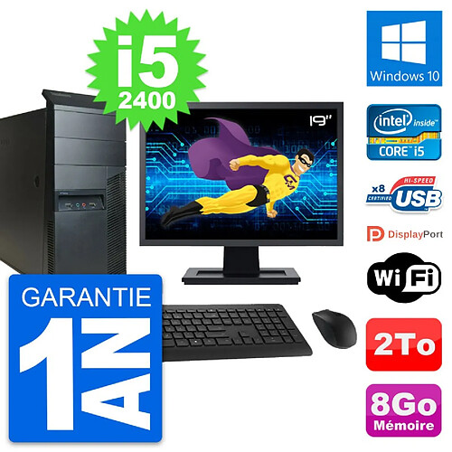 PC Tour Lenovo M91p Ecran 19" Intel i5-2400 RAM 8Go Disque 2To Windows 10 Wifi · Occasion