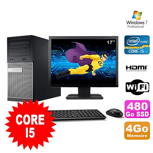 Lot PC Tour DELL 3010 MT I5-2400 Graveur 4Go 480Go SSD HDMI Wifi W7 + Ecran 17" · Occasion