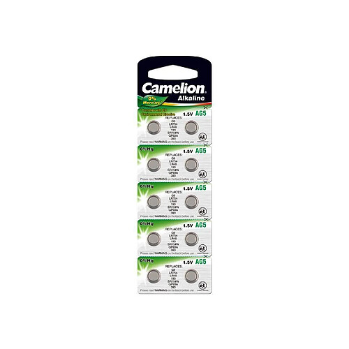 Pack de 10 piles Camelion Alcaline AG5 LR48 LR48SW LR754 LR754SW SR754W 309 393 avec 0% Mercury/Hg