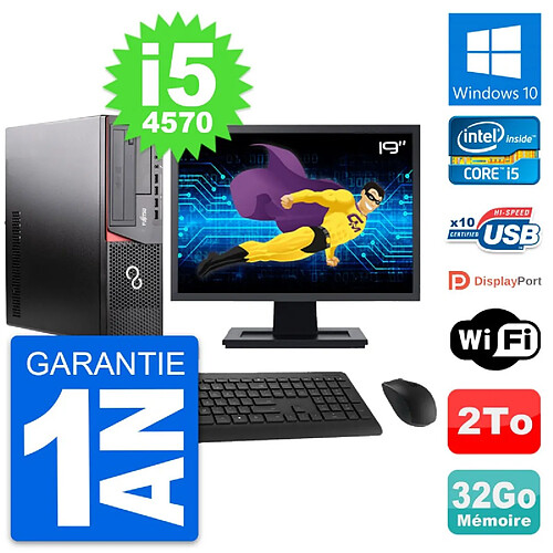 PC Fujitsu E920 DT Ecran 19" Intel i5-4570 RAM 32Go Disque 2To Windows 10 Wifi · Occasion