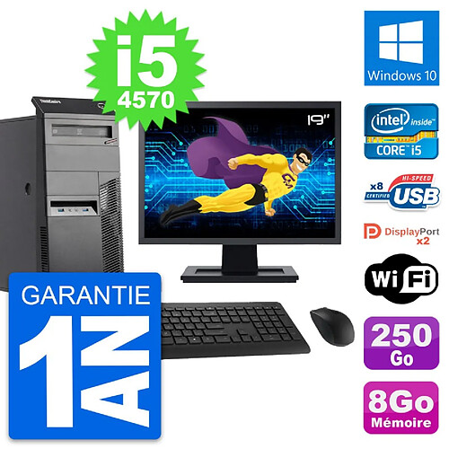 PC Tour Lenovo M83 Ecran 19" Intel i5-4570 RAM 8Go Disque 250Go Windows 10 Wifi · Occasion