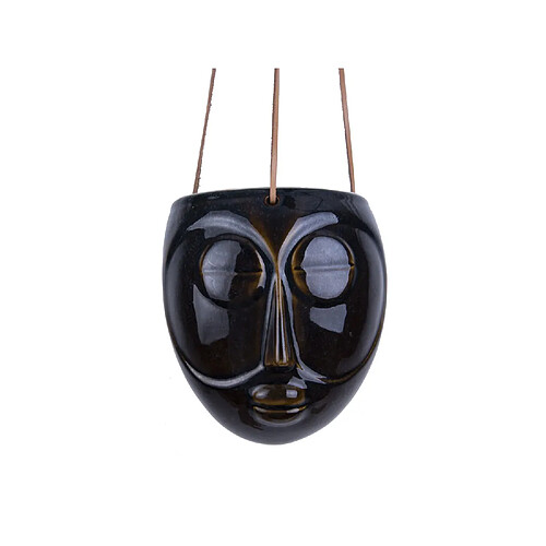 Present Time Cache-pot design suspendu Mask - H. 21 cm - Brun foncé