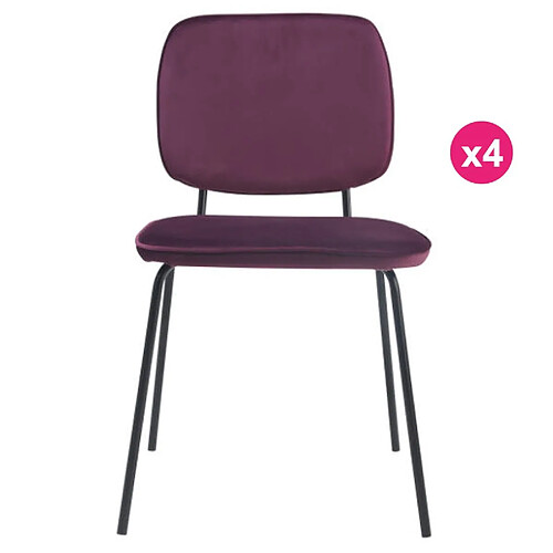 Lot de 4 Chaises Repas en Velours Violet Lide KosyForm