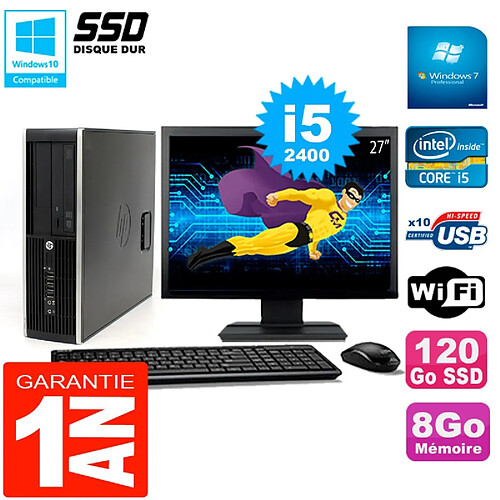 PC HP Compaq 8300 SFF Ecran 27" Core I5-2400 RAM 8Go Disque 120 Go SSD Wifi W7 · Occasion