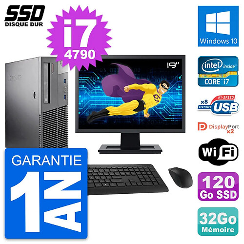 PC Lenovo M93p SFF Ecran 19" Intel i7-4790 RAM 32Go SSD 120Go Windows 10 Wifi · Occasion