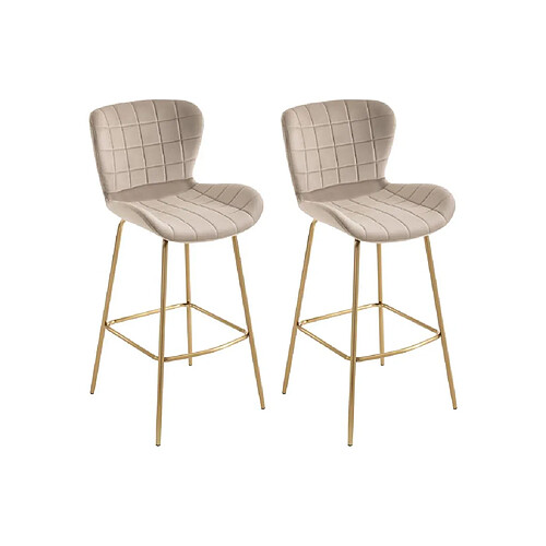 Vente-Unique Lot de 2 tabourets en velours et métal - Beige et doré - TANARO II