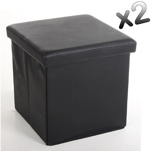 Pegane Lot de 2 poufs carrés en Polyuréthane Lilo noir, Dim : H37.5 x P38 x L38 cm