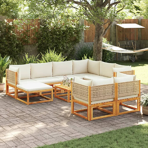 vidaXL Salon de jardin avec coussins 10 pcs bois d'acacia solide