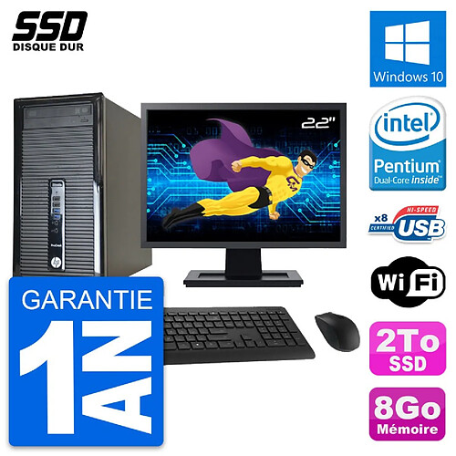 PC Tour HP ProDesk 400 G1 Ecran 22" Intel G3220 RAM 8Go SSD 2To Windows 10 Wifi · Occasion