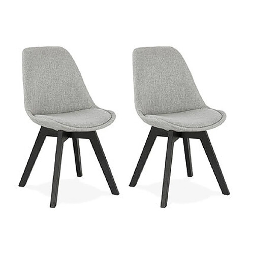 Mes Lot de 2 chaises repas en tissu gris clair et pieds noirs - SARAH