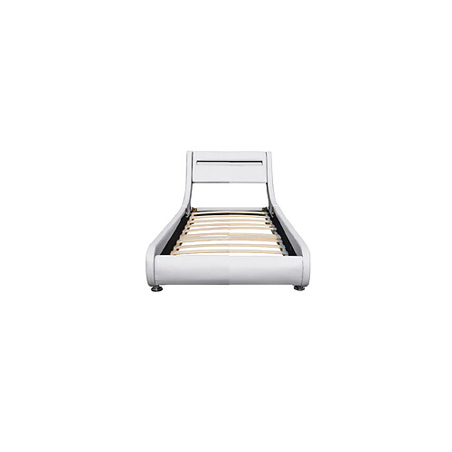 Nuits D'Or Lit ava pour matelas 90x200-Sommier+Tête de Lit eclairage LED Incurve Couleur BLANC+Pieds en 5cm pour matelas-13 Lattes