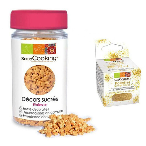 Scrapcooking Décors sucrés étoiles dorées + paillettes dorées