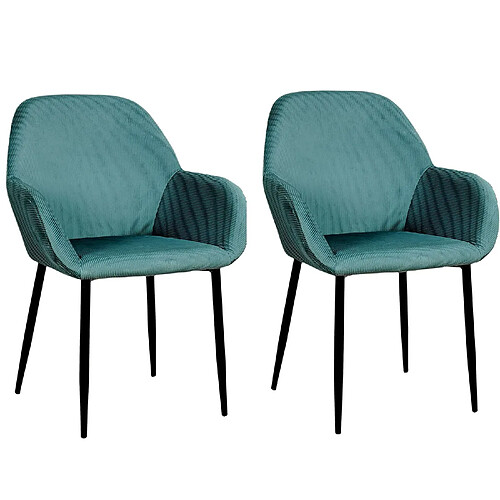 Toilinux Lot de 2 Fauteuils de table Giulia effet velours - Bleu canard