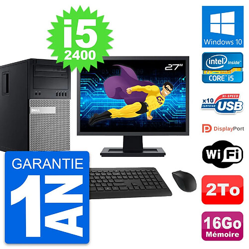 PC Tour Dell 990 Ecran 27" Intel i5-2400 RAM 16Go Disque Dur 2To Windows 10 Wifi · Occasion