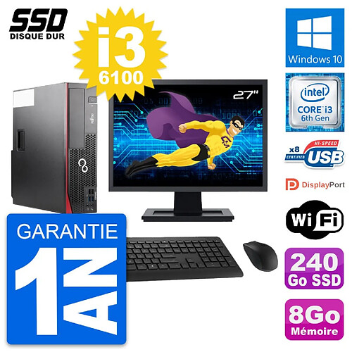 PC Fujitsu D556 DT Ecran 27" Intel i3-6100 RAM 8Go SSD 240Go Windows 10 Wifi · Occasion